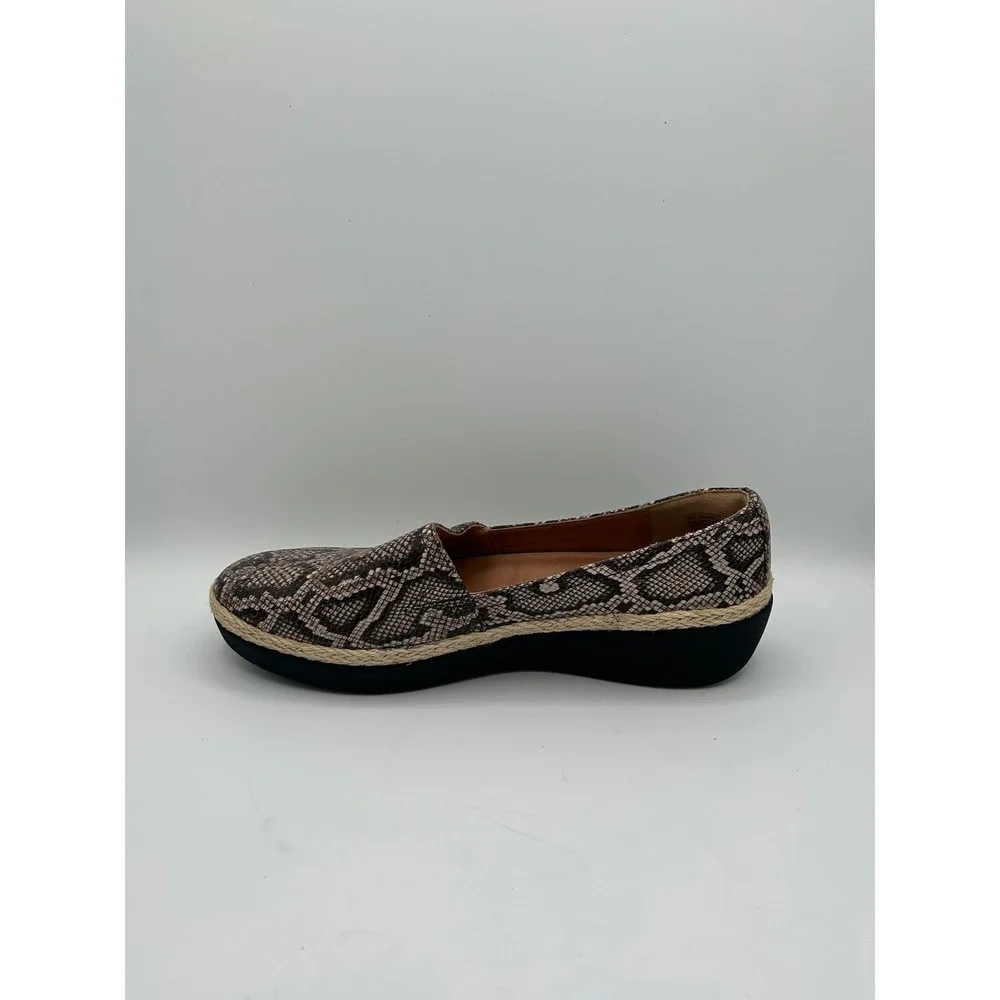 FitFlop Supercomff Snakeskin Espadrille Loafers Brown Black K91-585 Women Sz 8.5